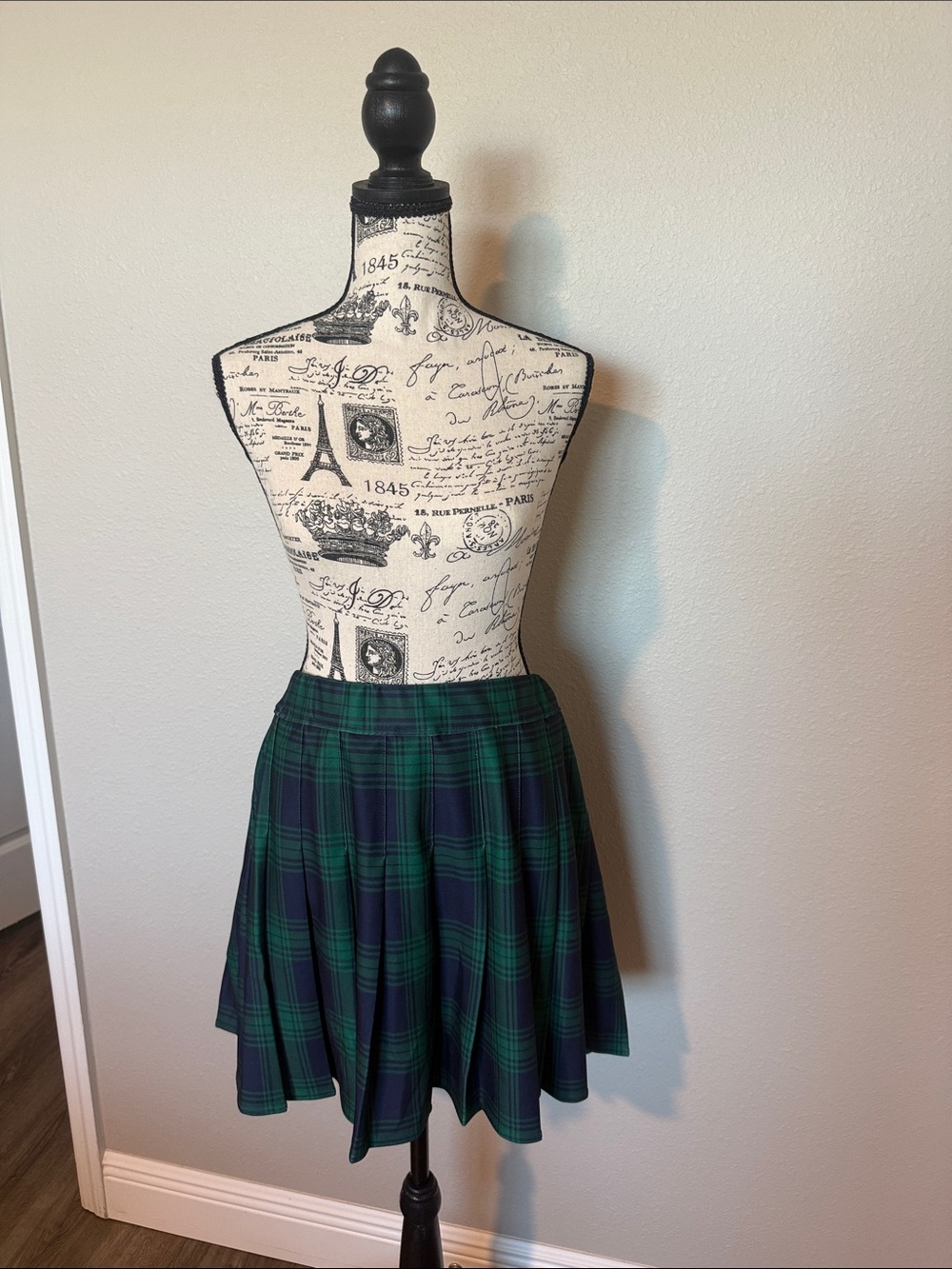 Green & Navy Plaid Scottish or Schoolgirl Pleated Skirt